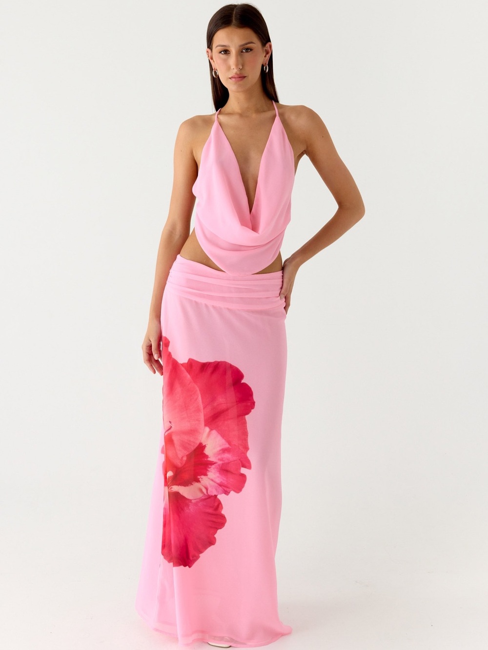 Peppermayo Baby Pink Cowl Neck Top & Maxi Skirt Set